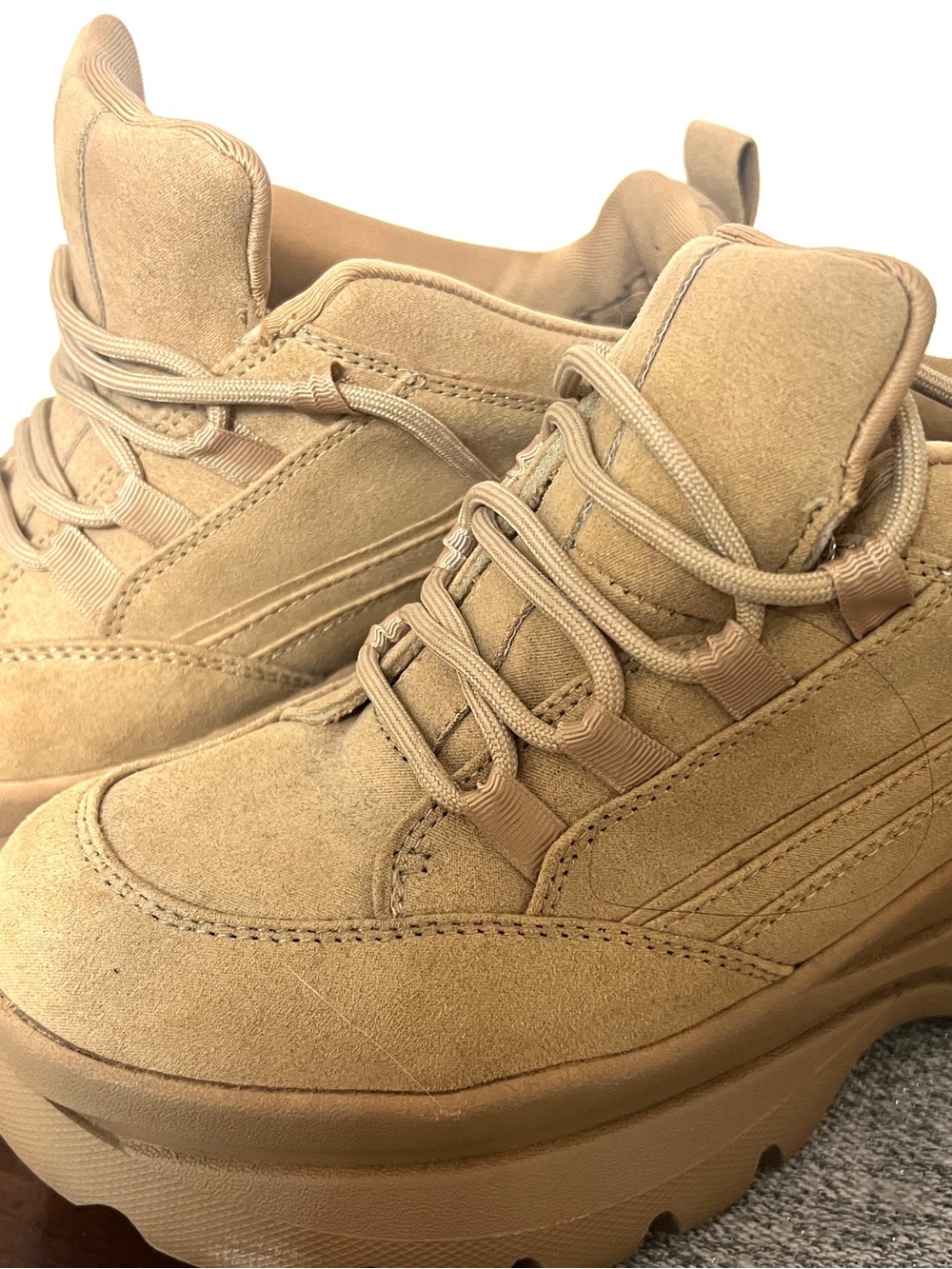 Madden Girl bounce Platform Sneakers  in Tan- suede look-